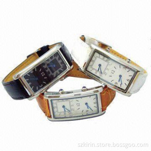 Double Time Watches with Alloy Case, PU Leather Band and Japanese PC21S Movement